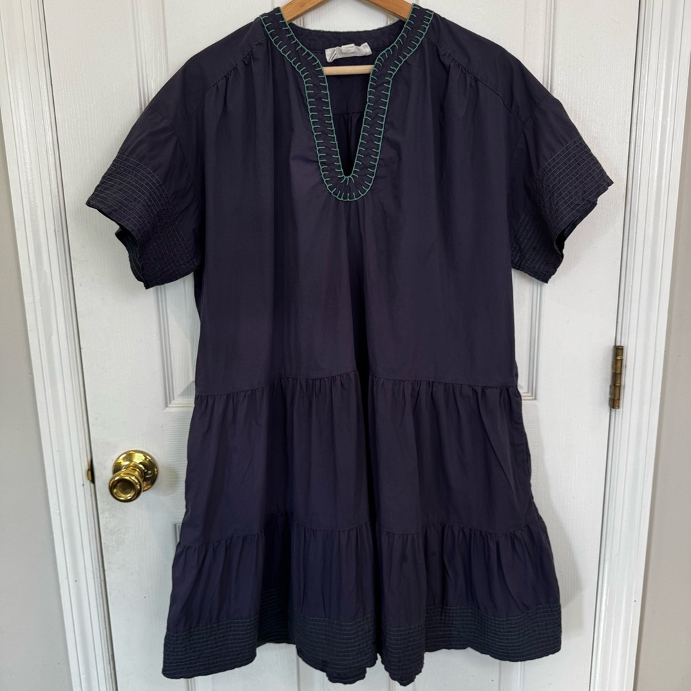 Tuckernuck Pomander Place Kinsley Dress Navy Tiered Mini Stitch Detail Medium